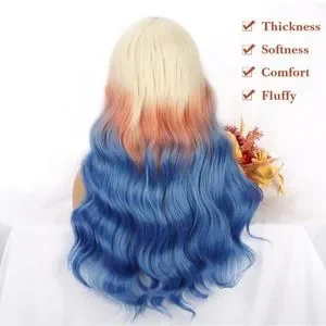 Human hair blend blonde/pink/blue lace front wig Brazilian 13x4 Blonde Ombre Blue Lace Front Wigs For Women  main image 3